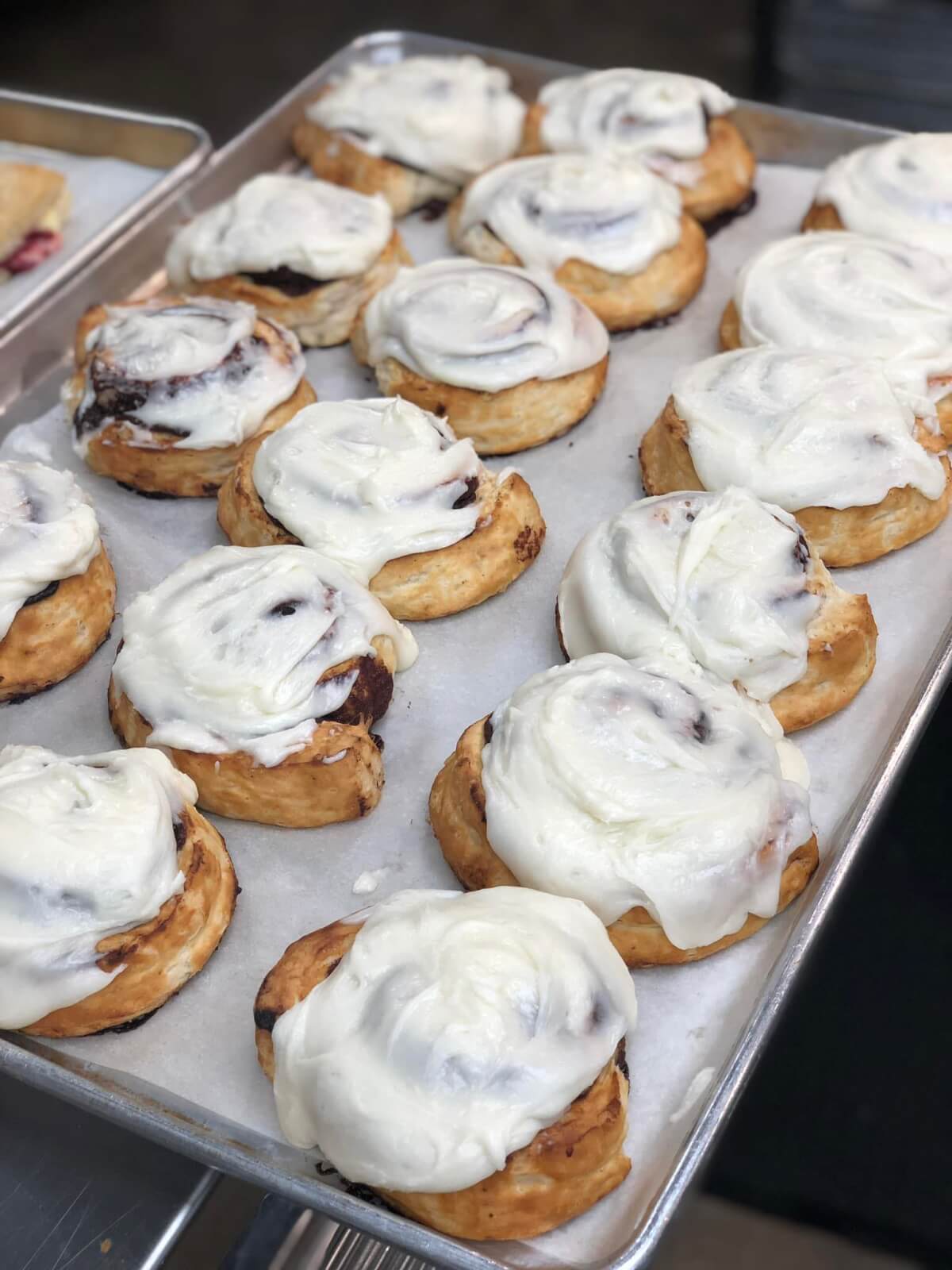 Tray of cinnamon rolls