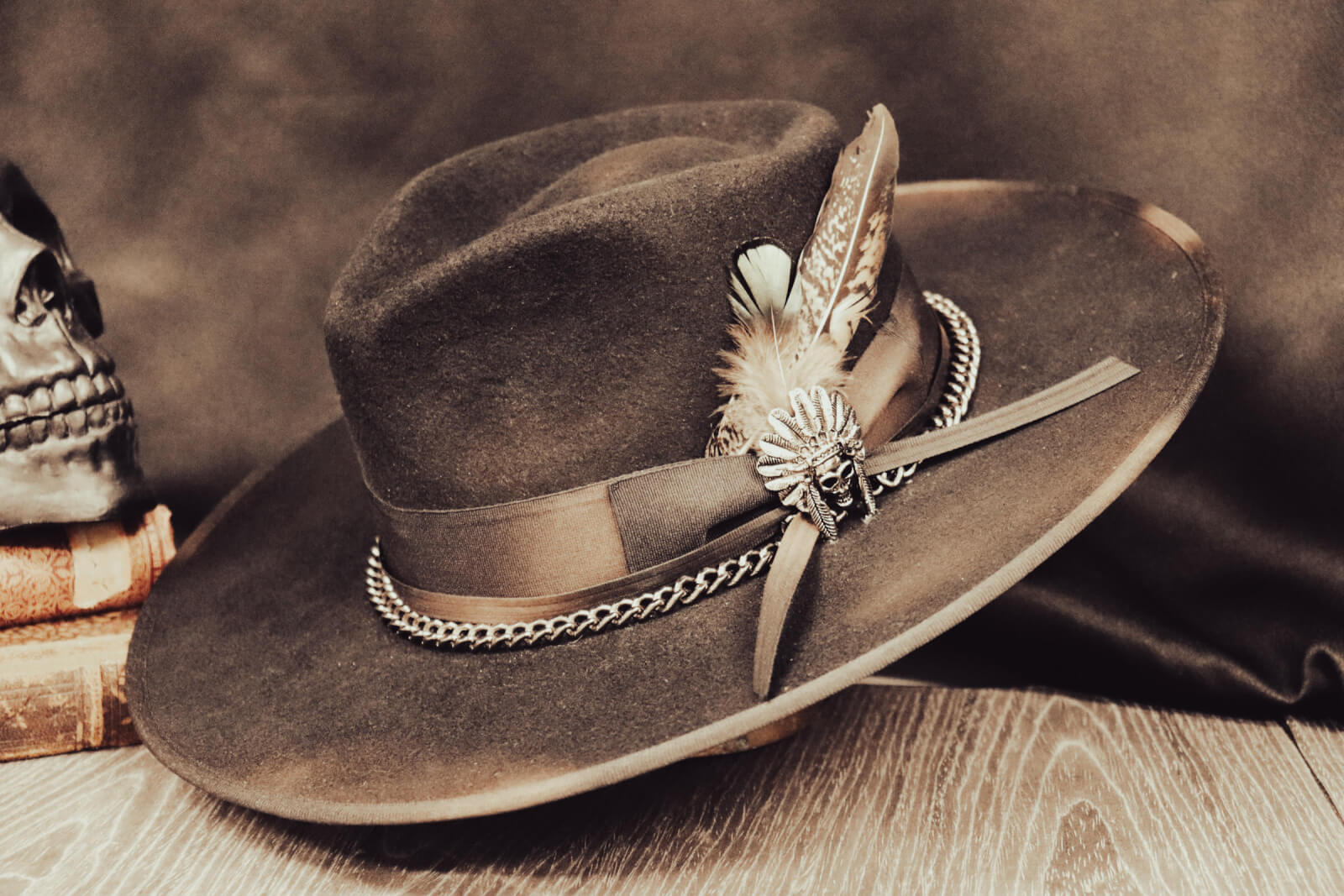 Create a custom headpiece at American Paint Hat Co. Image: Katie Larson Black custom hat with feathers from American Paint Co.