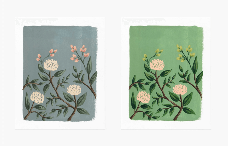 peony prints in two different backgrounds
