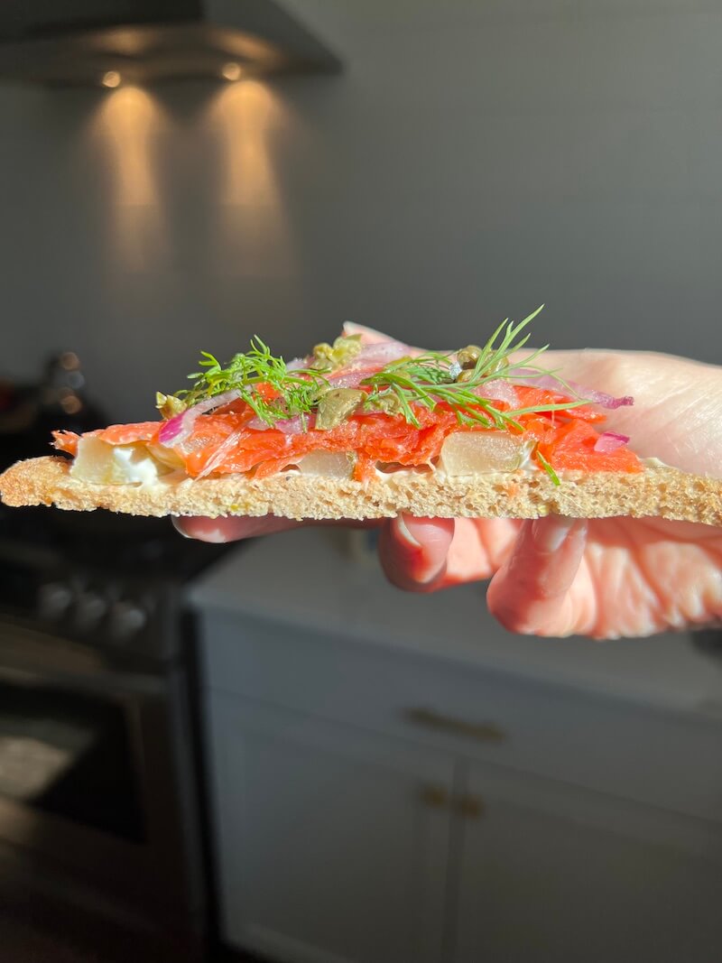 Open faced salmon sandwich