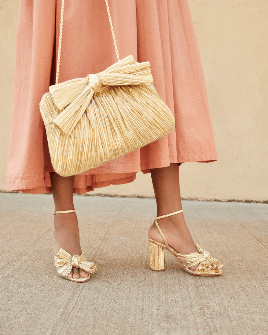 Gold Penny heel and matching Rayne clutch from Loeffler Randal