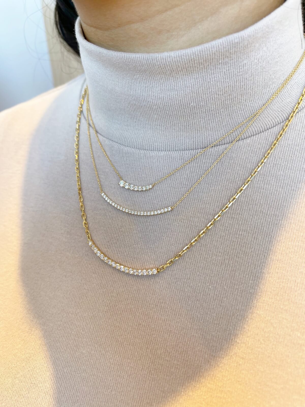 What to wear to weddings: Three diamond bar necklaces from OH Collection