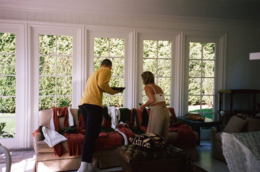 Abe and Christina looking at designs
