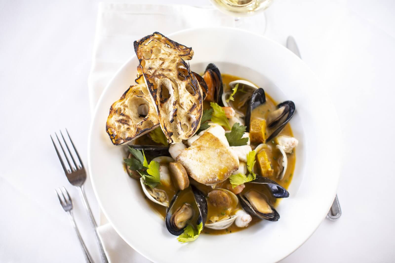 Bowl of Seafood Stew from the Atlantic Room restaurant at Kiawah Island Golf Resort