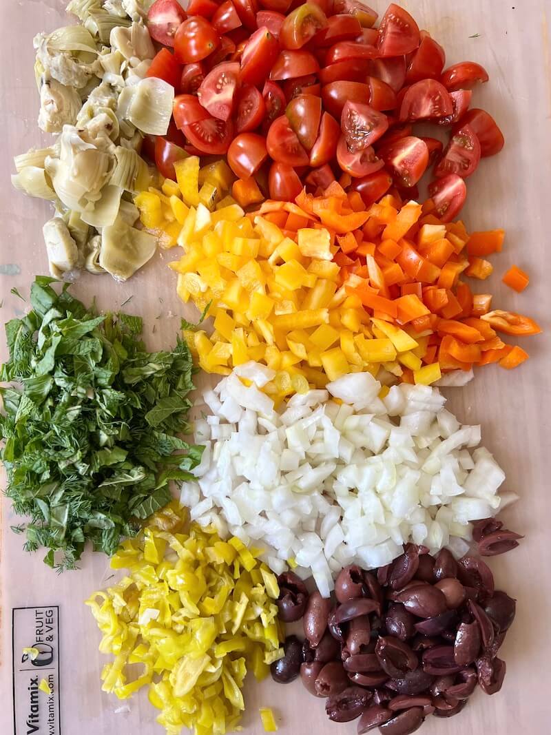 chopped vegetables for the Greek Quinoa Salad