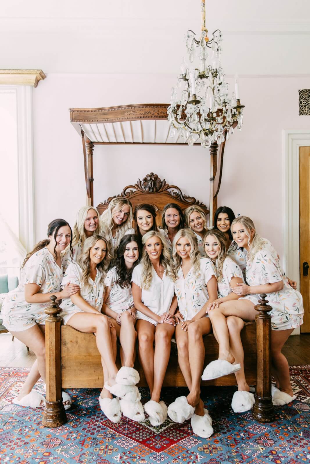 Bride and bridesmaids getting ready on wedding day
