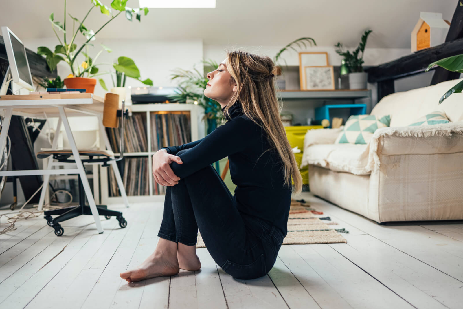 blonde woman meditating