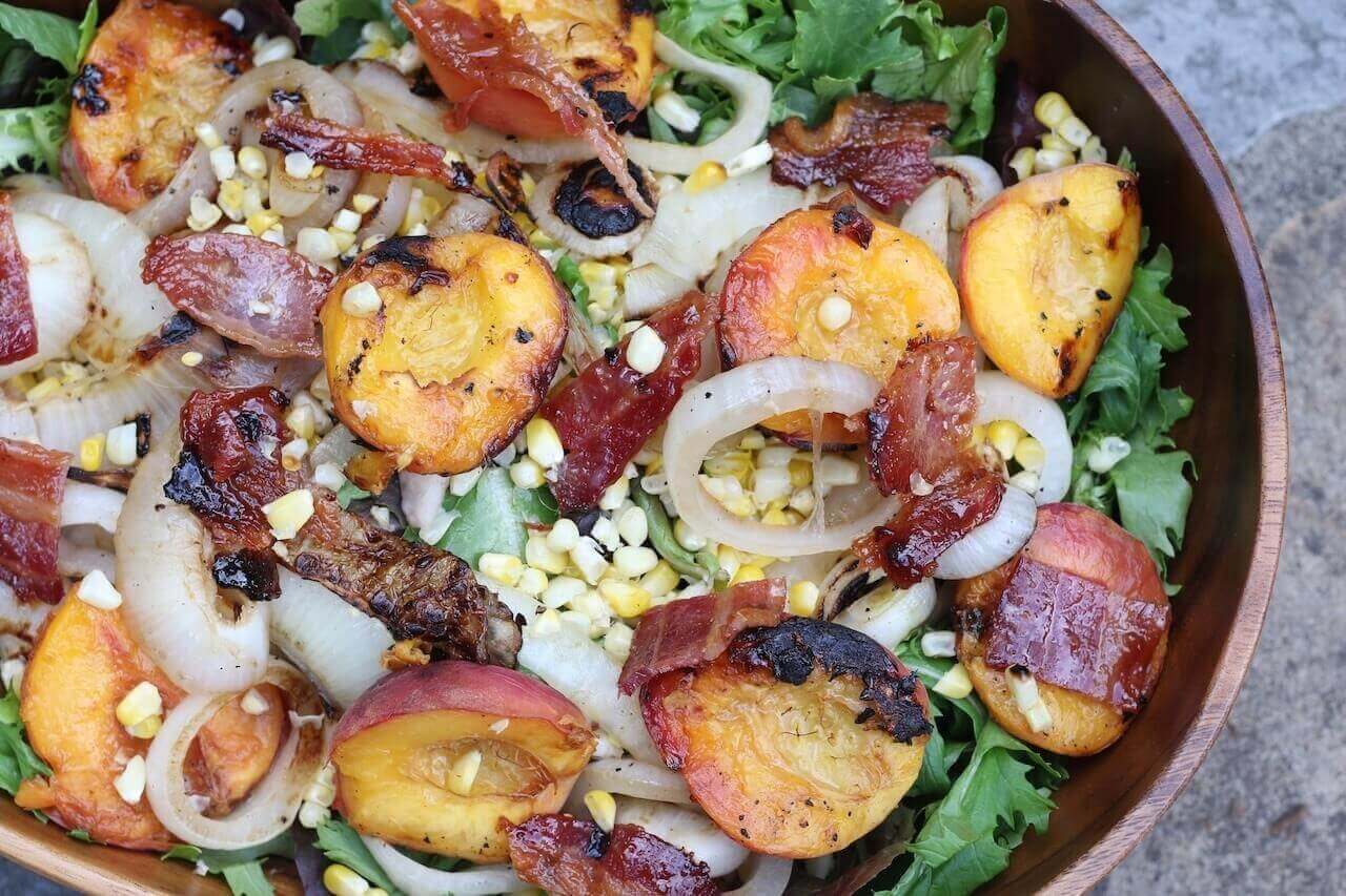 12 Easy Salad Recipes for Summer - 8 Grilled peach, onion, bacon, and corn salad