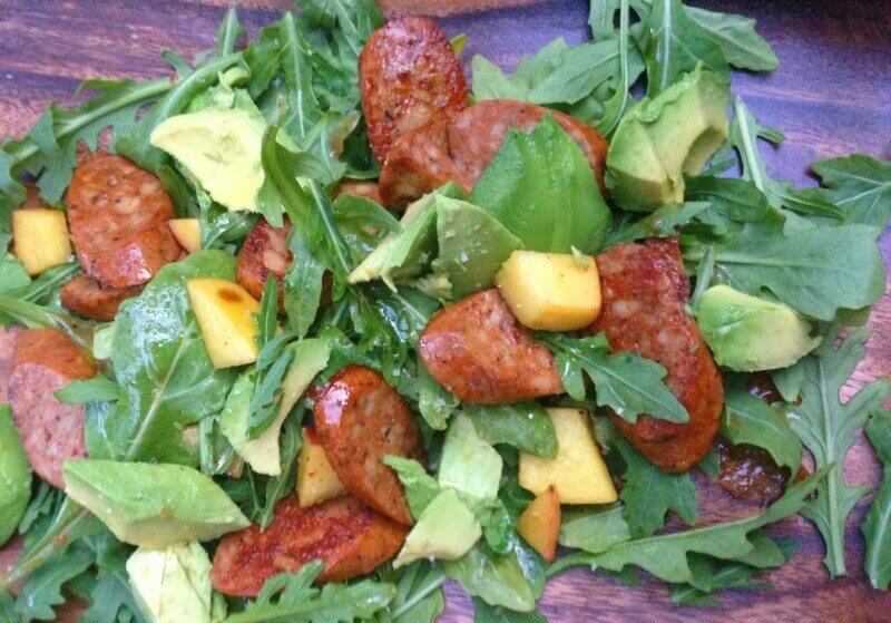 12 Easy Salad Recipes for Summer - 6 Recipe: Peach, sausage, avocado, and arugula salad