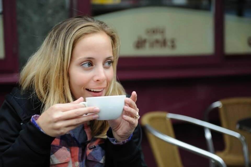 Dana Bunke drinking a cup of coffee