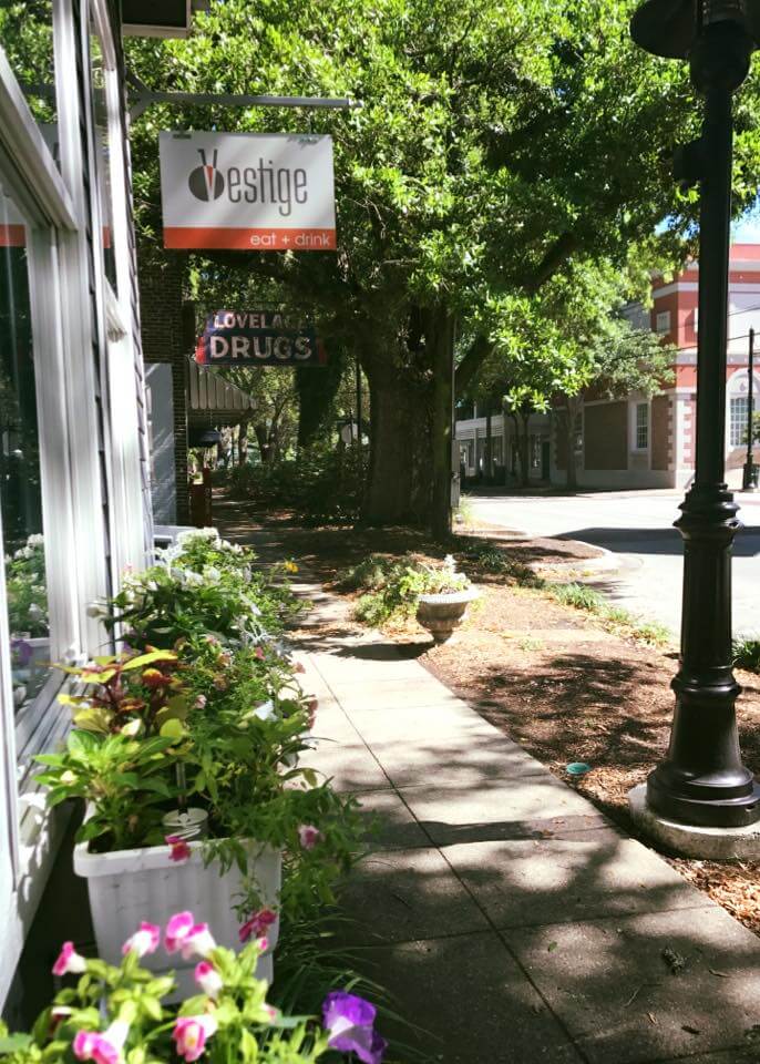 Sidewalk leading up to Vestige restaurant in Ocean Springs, MS