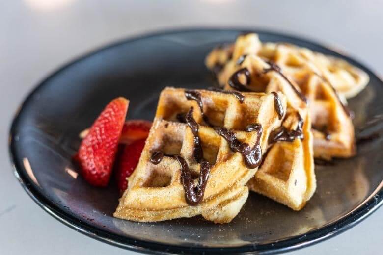 waffles with chocolate syrup