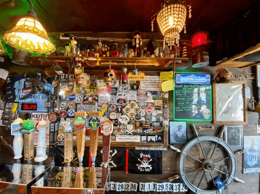 Behind the bar at The Ugly Pirate