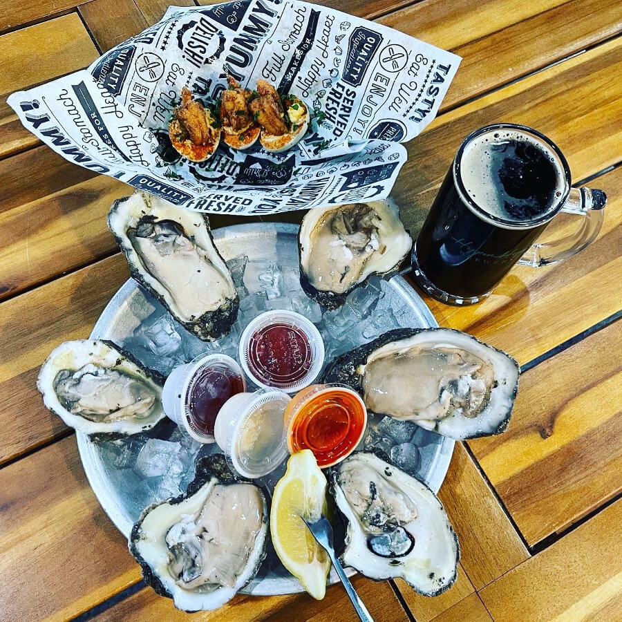 Oysters and beer from Hippin Hops Brewery.