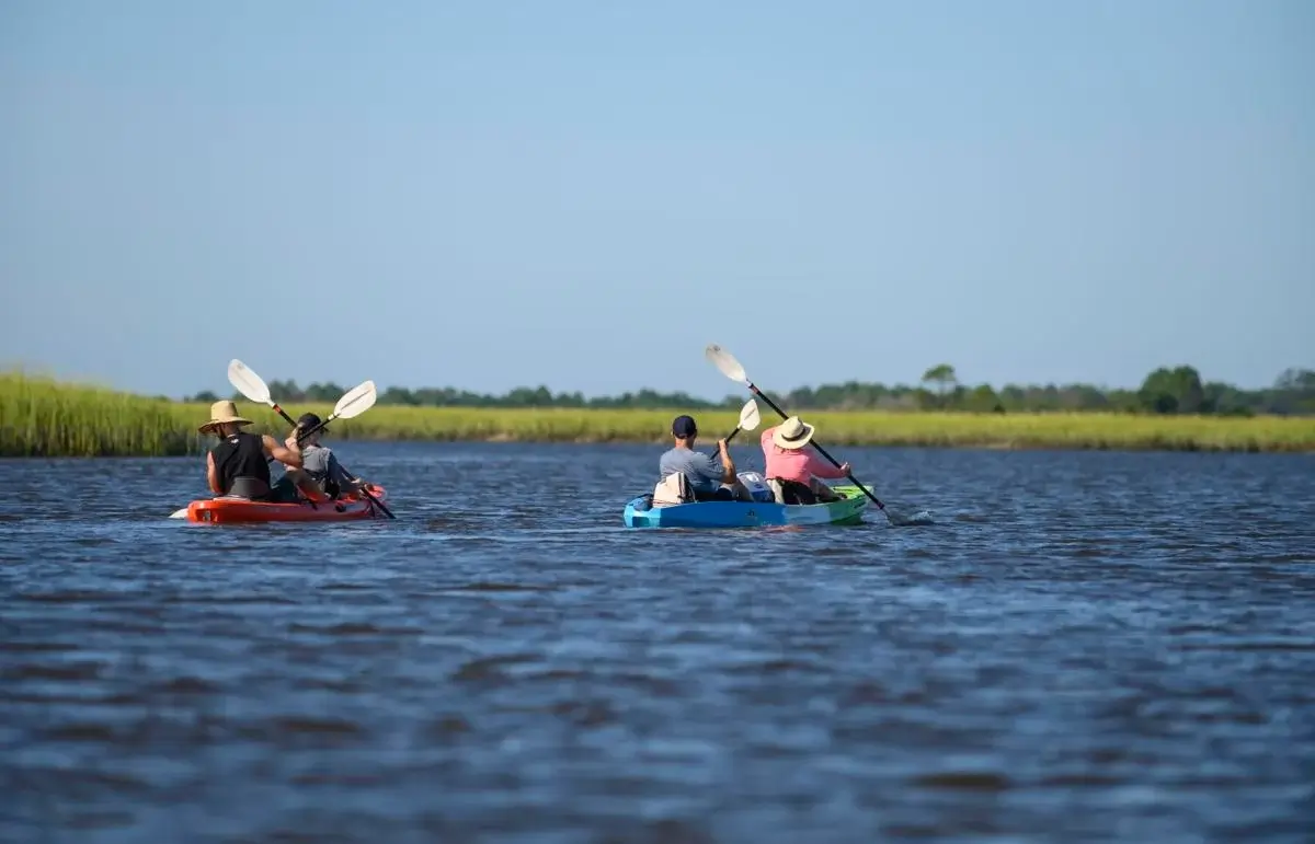 Group of people kayaking in NC's Brunswick Islands