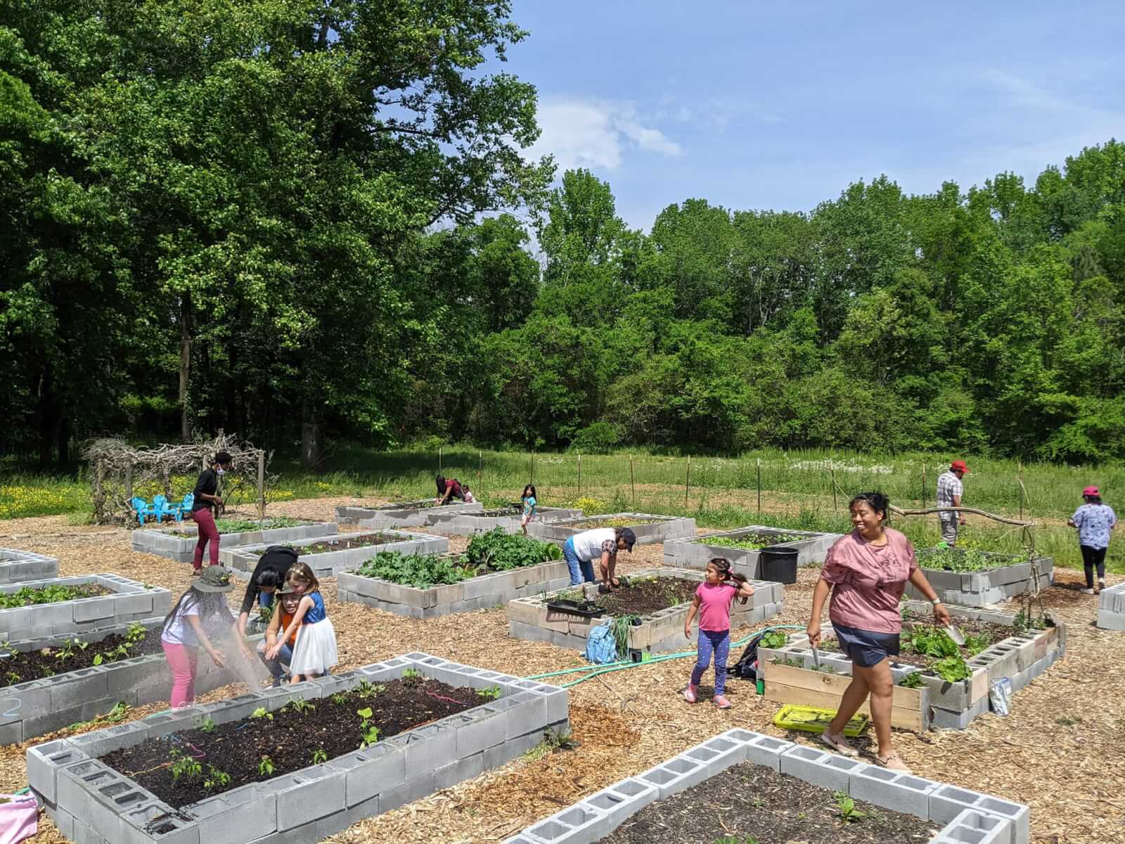 Community garden beds at Crabtree Farms