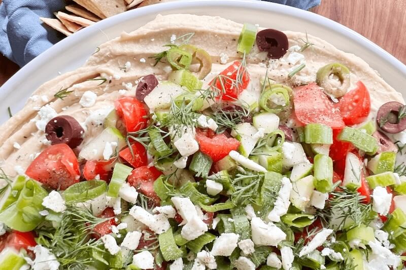 Easy Layered Hummus Recipe … on a Cake Stand!