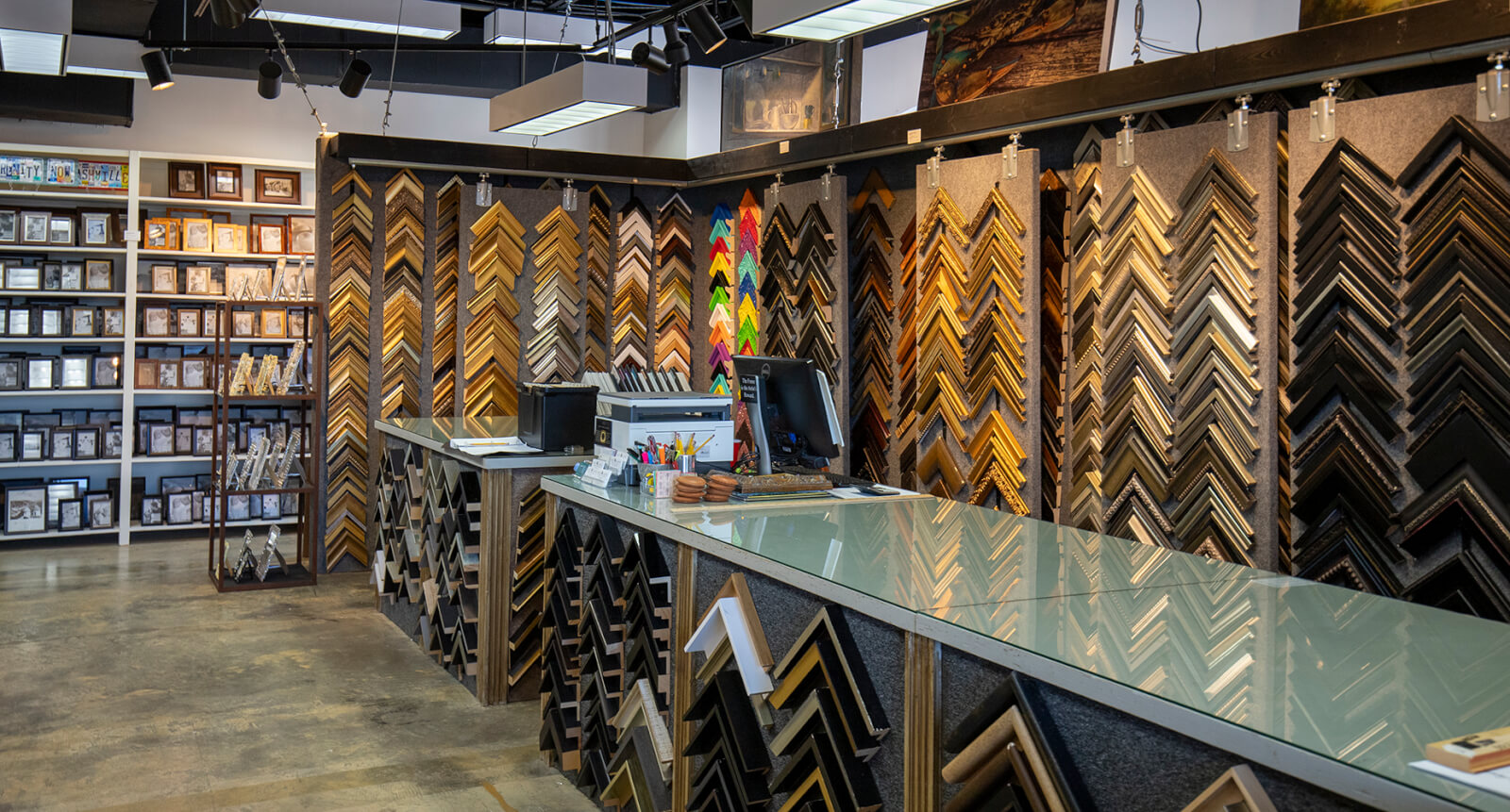 Custom framing options at a Nashville, TN, art gallery.