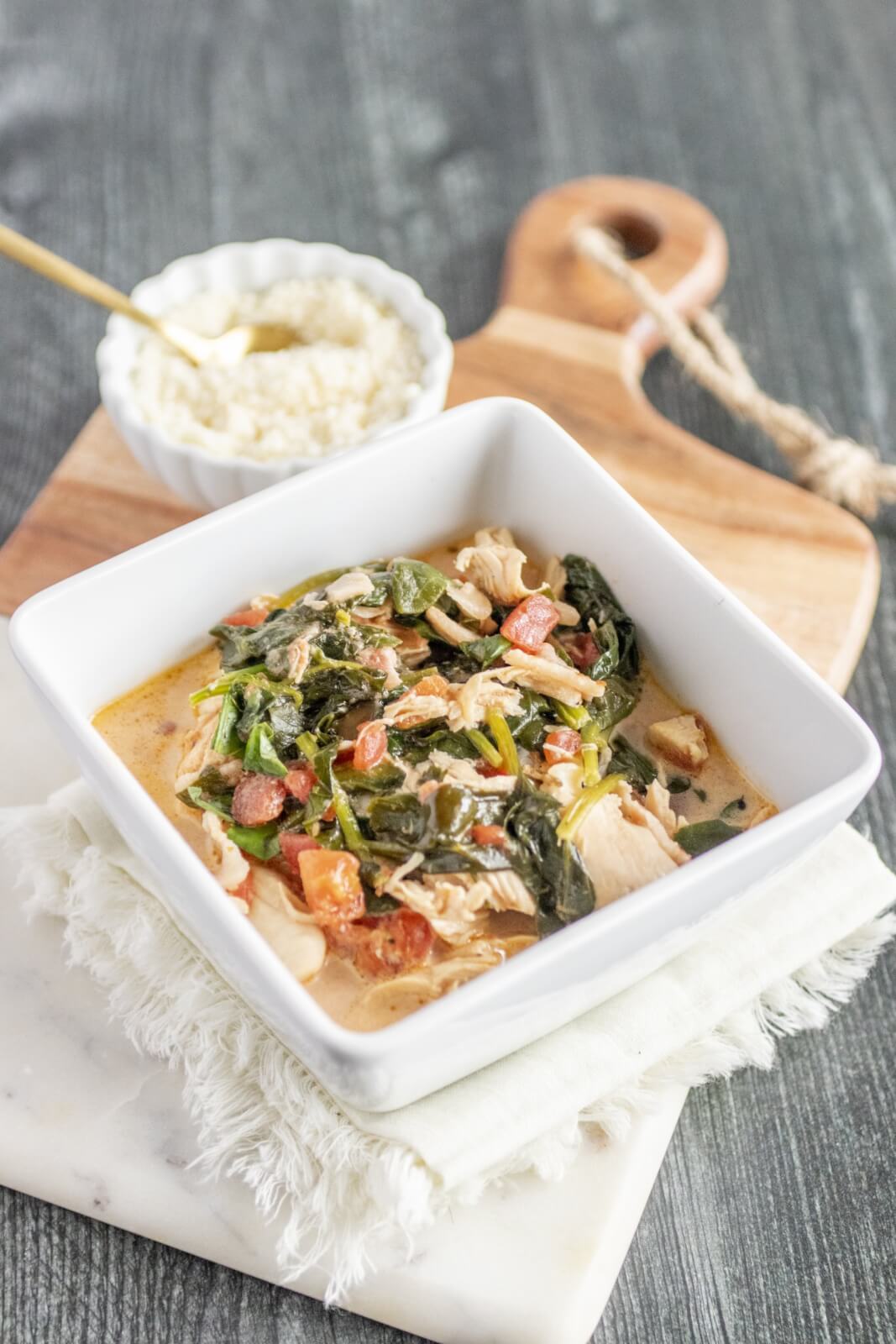 Bowl of creamy Tuscan turkey soup.