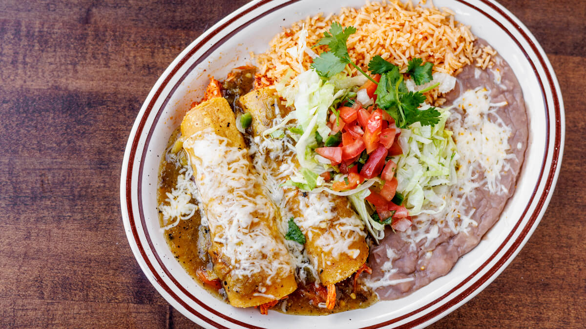 Plate of tortillas, rice, and beans from Rancho Lewis.