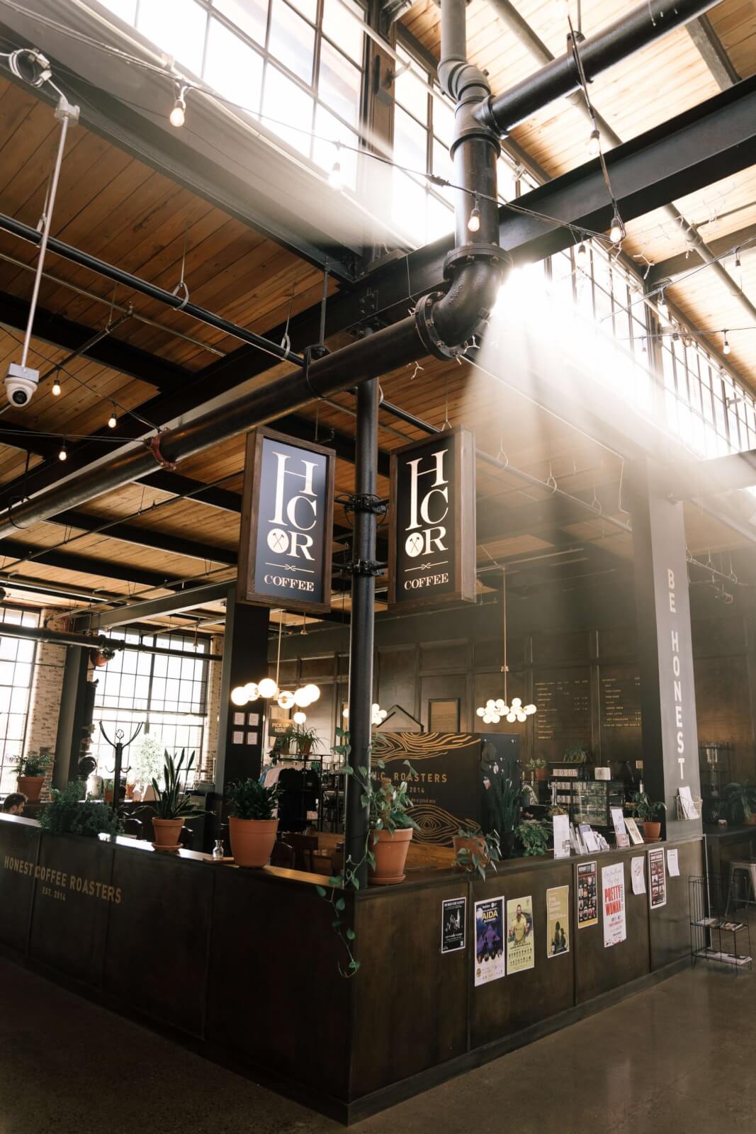 Seating area at Honest Coffee Roasters in L&L Market.