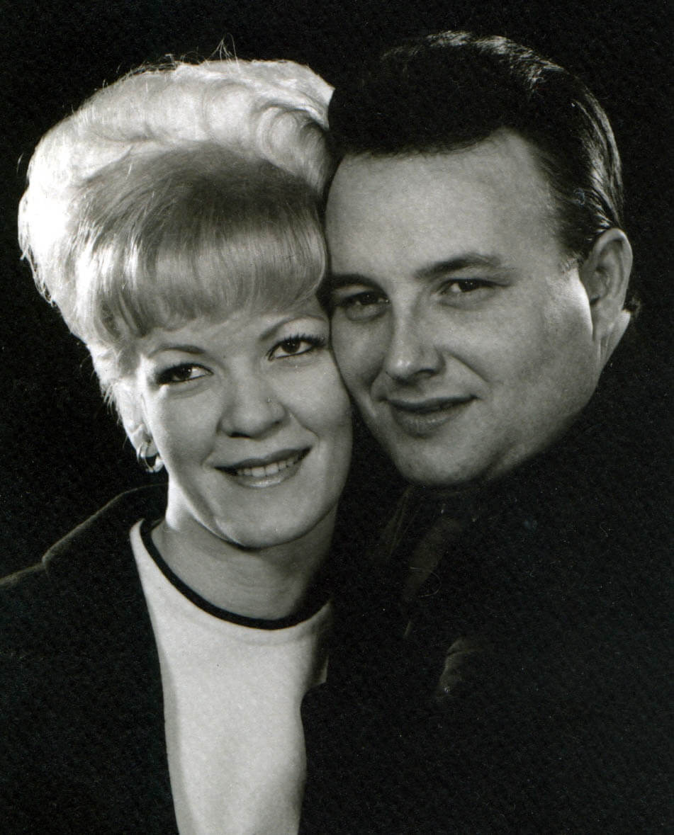 Black and white wedding photo of Hazel and Charlie Daniels.