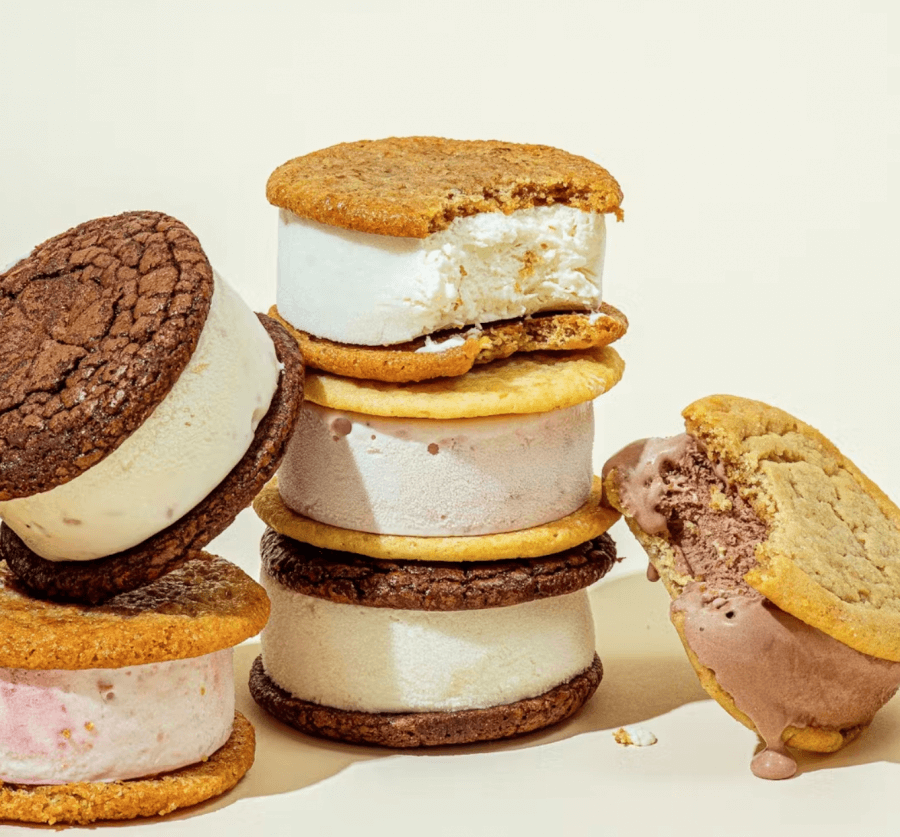 Nye's ice cream sandwiches stacked and melting