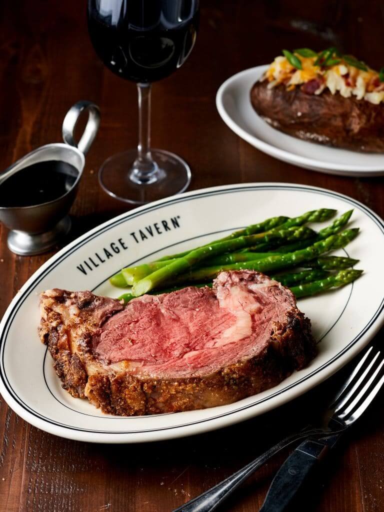 Steak and asparagus on Village Tavern plate