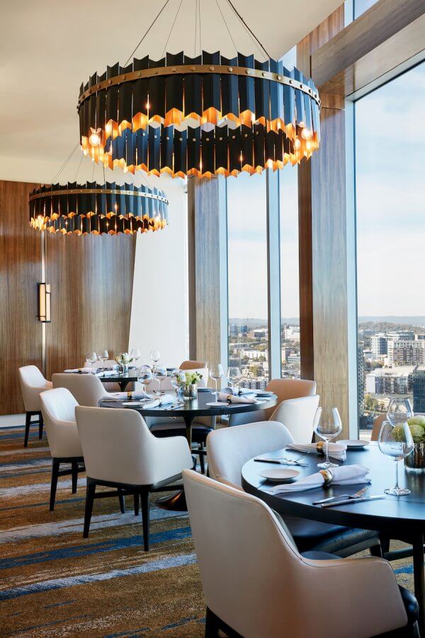 Event tables at Bourbon Steak overlooking the Nashville skyline. 