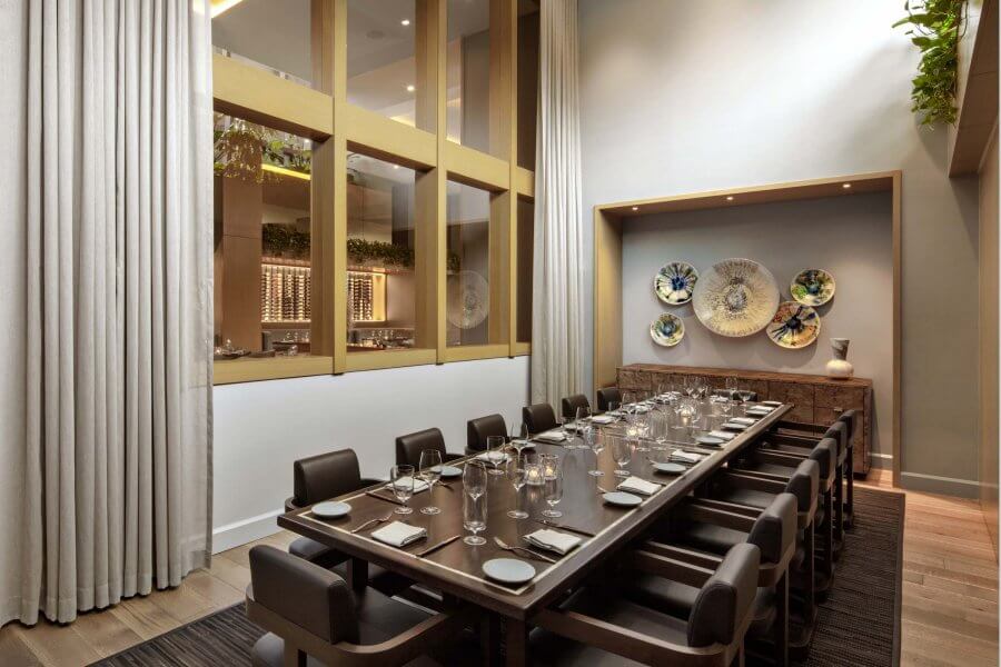 The bright private table at Yolan in Nashville. 