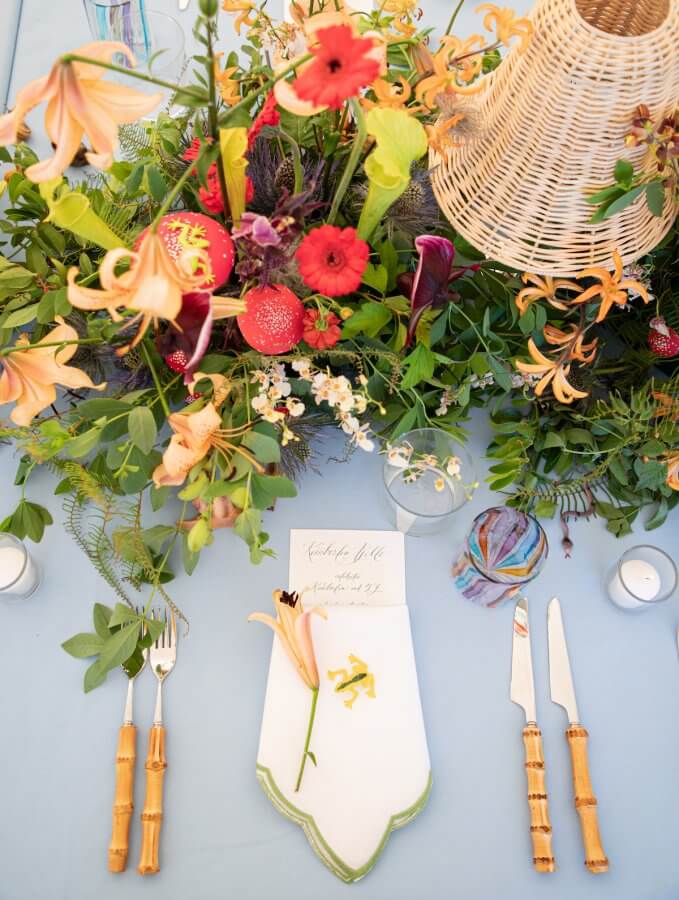 A Wild Storybook Wedding You Won't Believe - 20 Place set up with menu, napkin, florals, and silveware at Crossvile wedding
