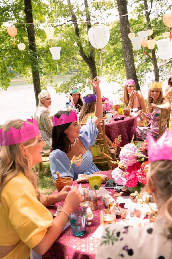 A Wild Storybook Wedding You Won't Believe - 5 Girls wearing hats at a bridemaids luncheon