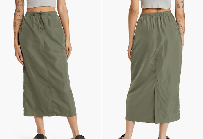 olive green long skirt