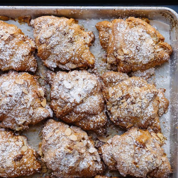 A tray with fresh baked Almond Croissants