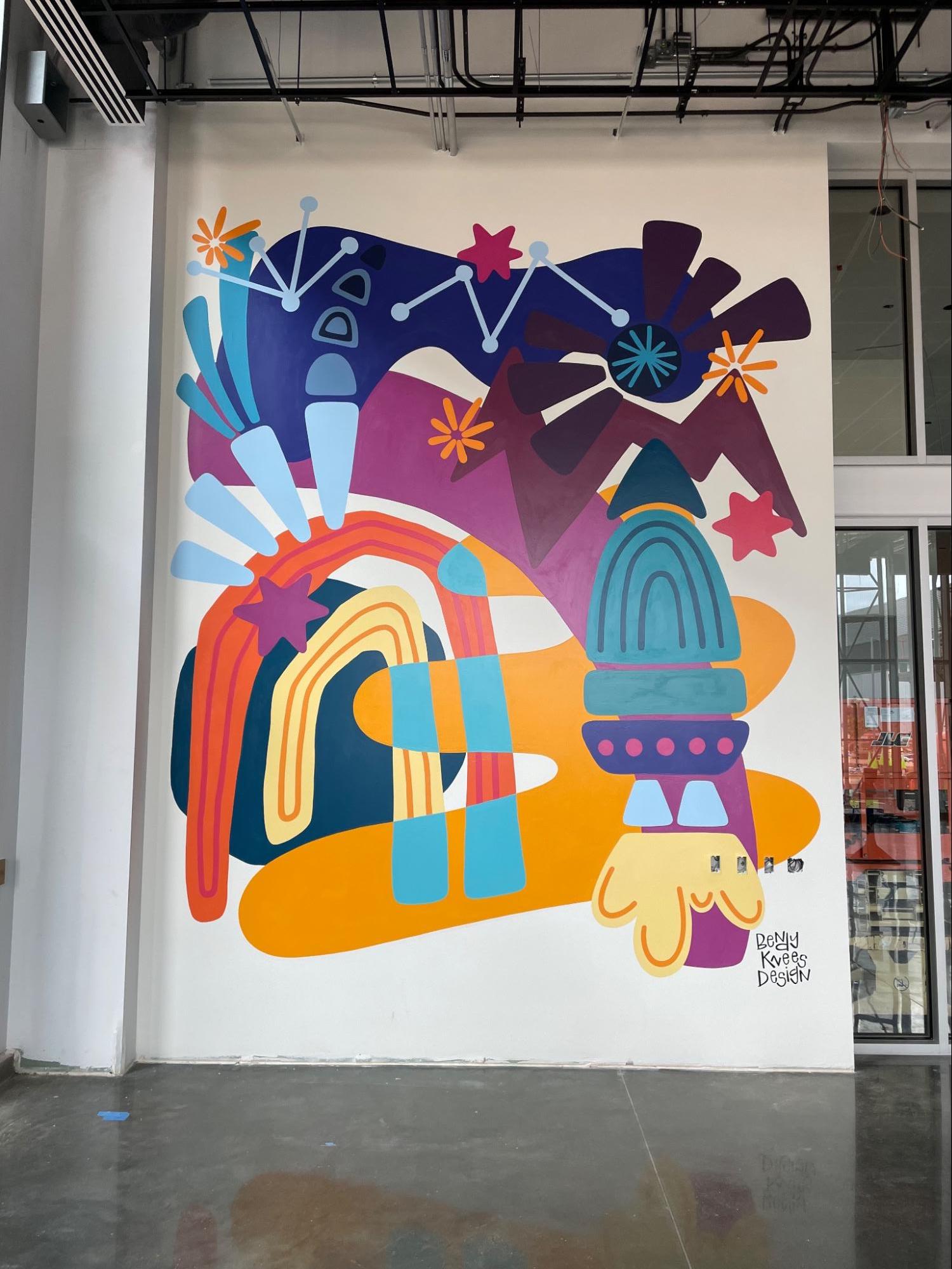 colorful mural in industrial office