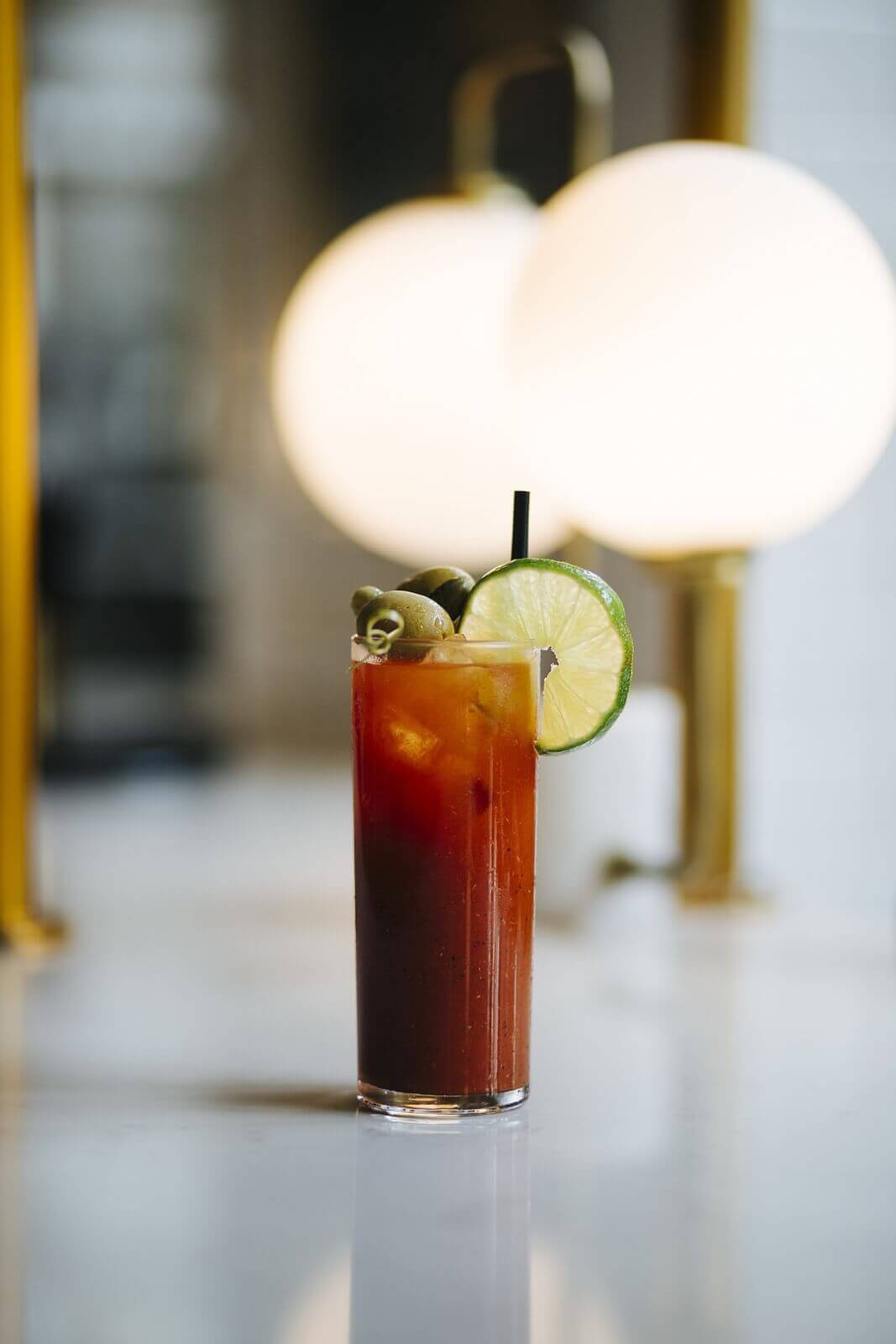 Bloody Mary with lime wedge