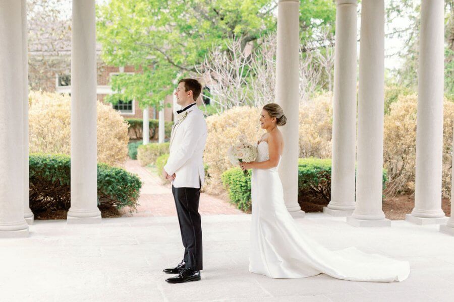 bride and groom first look