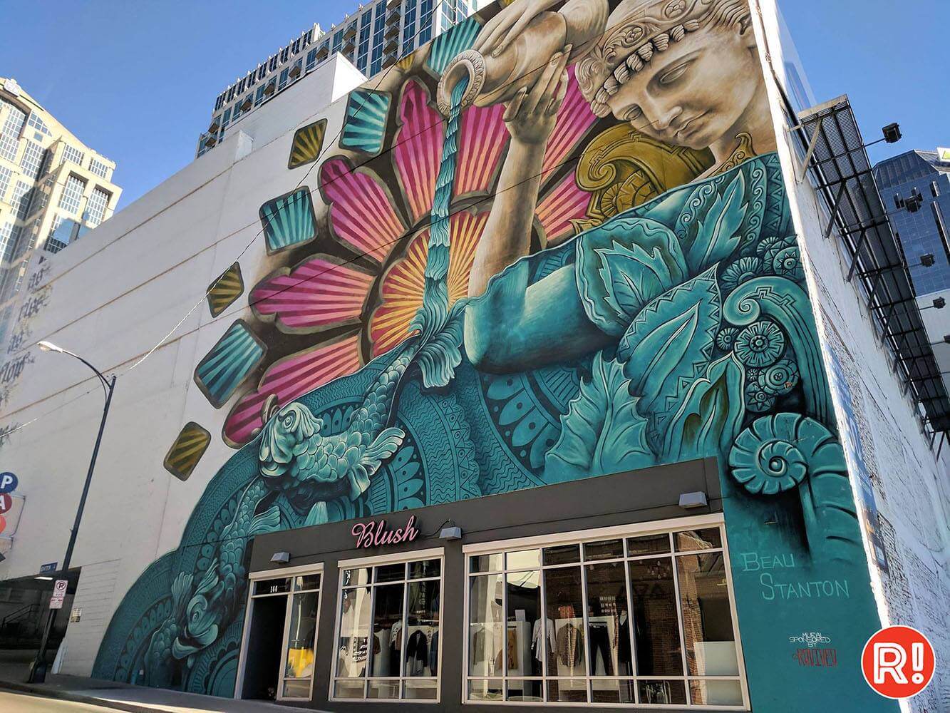 Colorful mural of Greek goddess