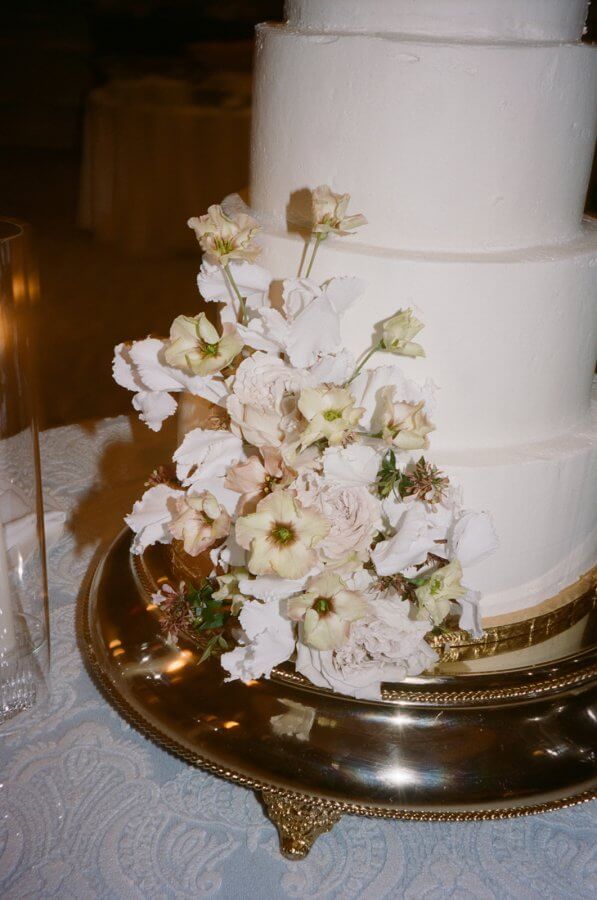 Tiered wedding cake with flowers