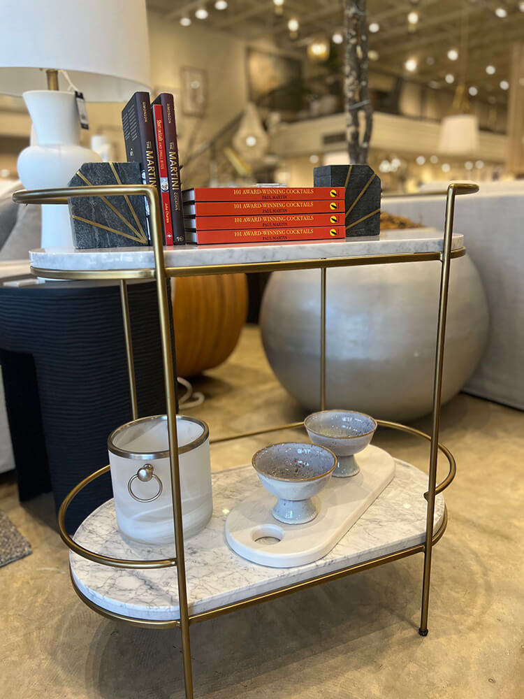 marble and brass bar cart