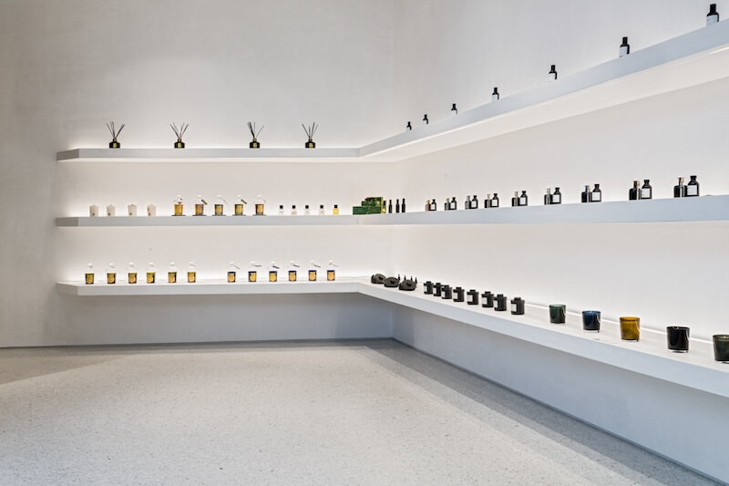 fragrance display in modern retail store