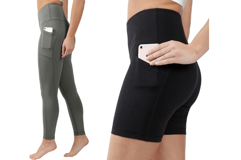 high-waisted workout leggings and bike shorts