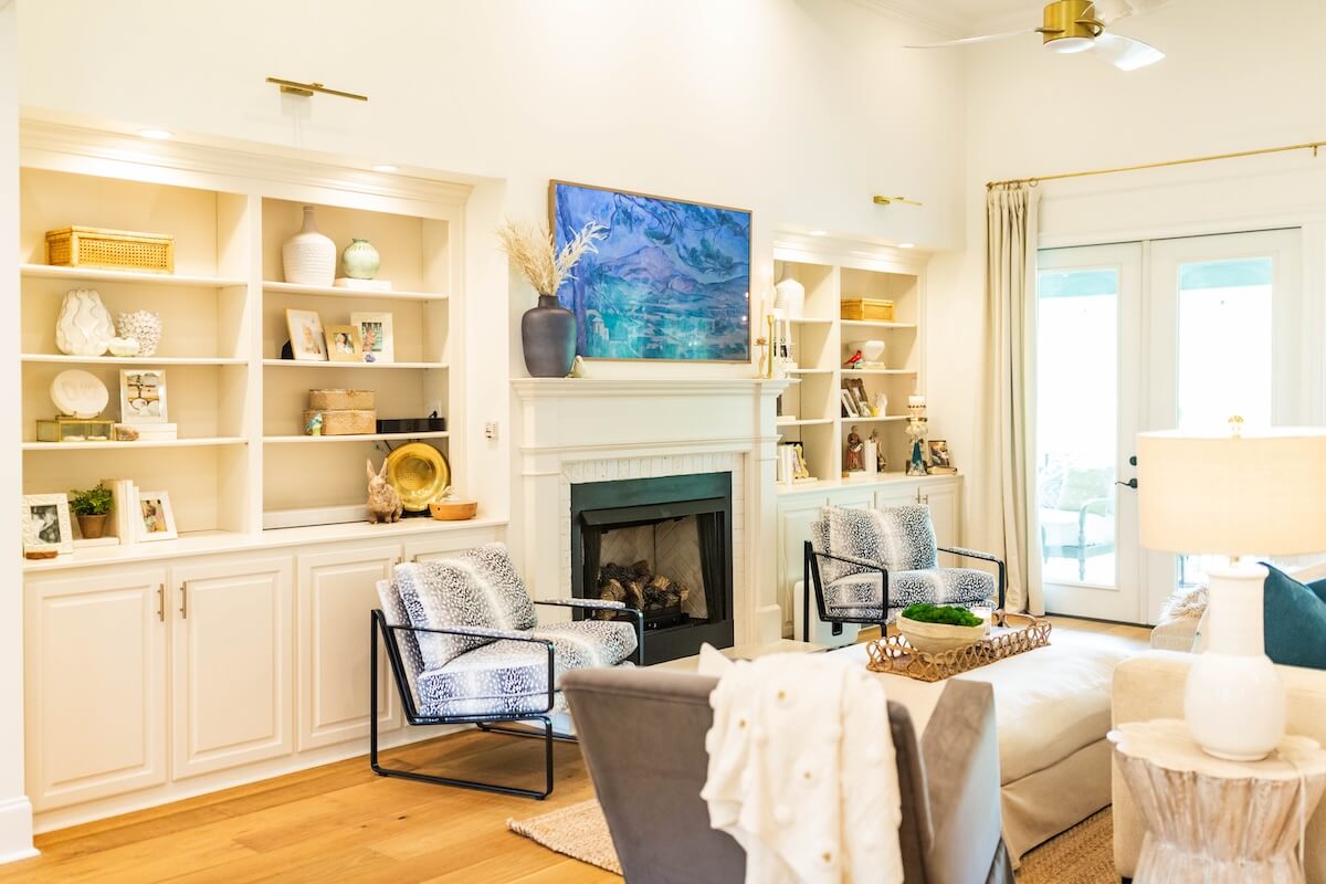 Formal family room with built-ins and fireplace