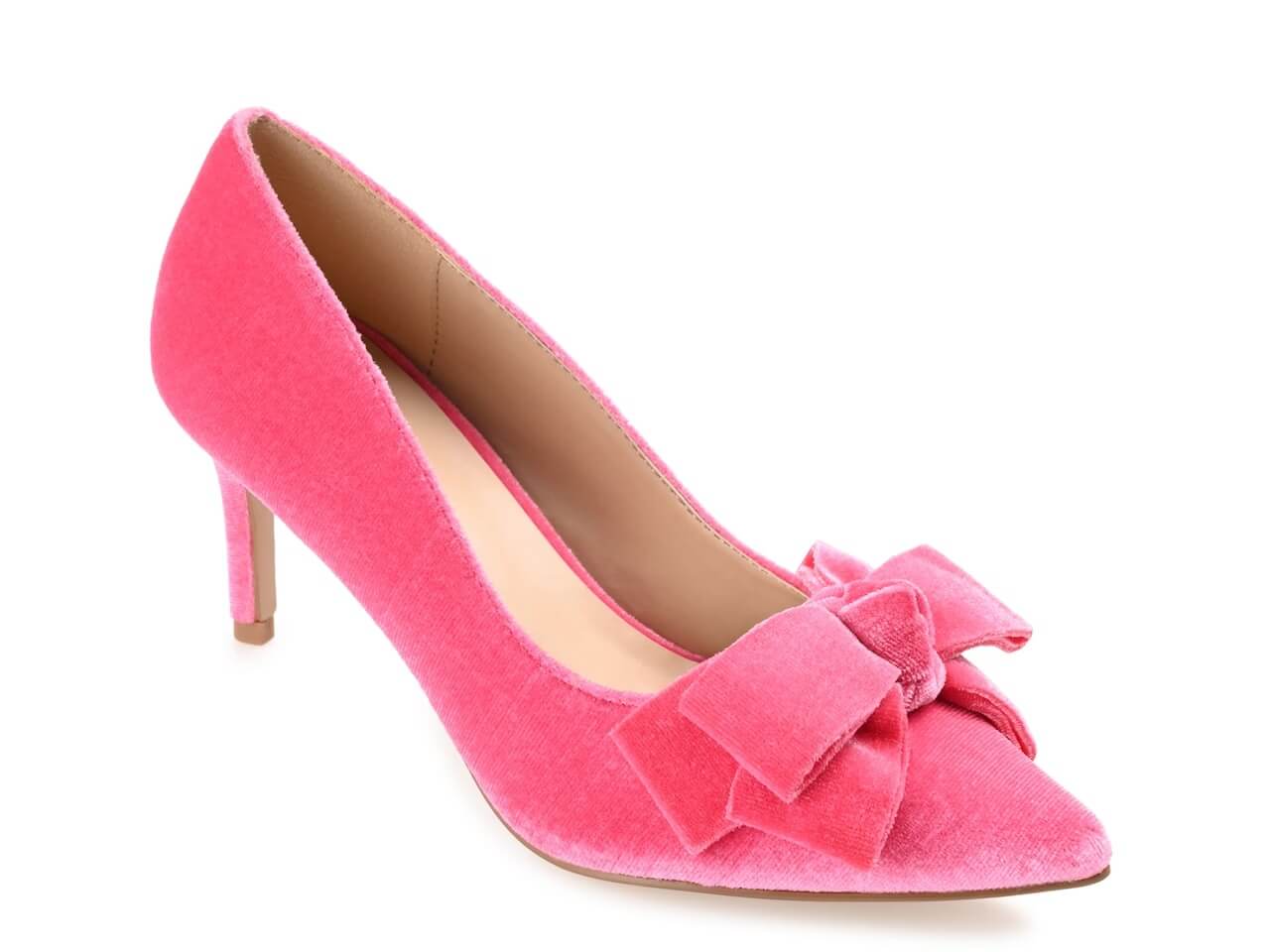 pink velvet pump with bow