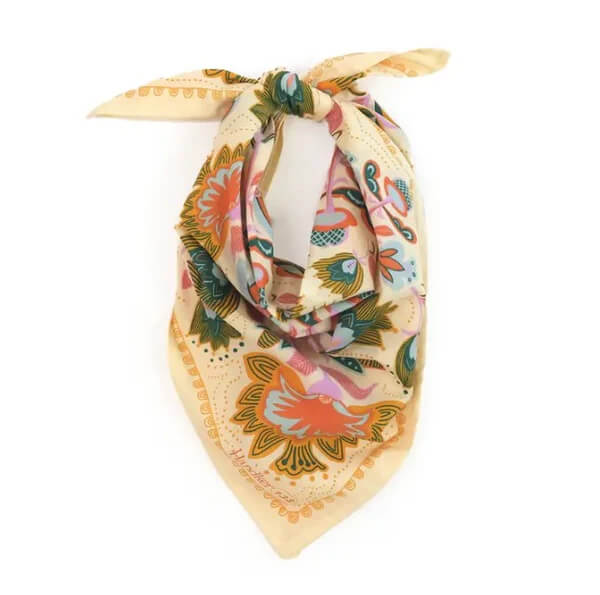 Colorful bandana against a white background.