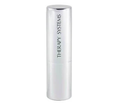 A cylindrical container of therapy systems skincare product.