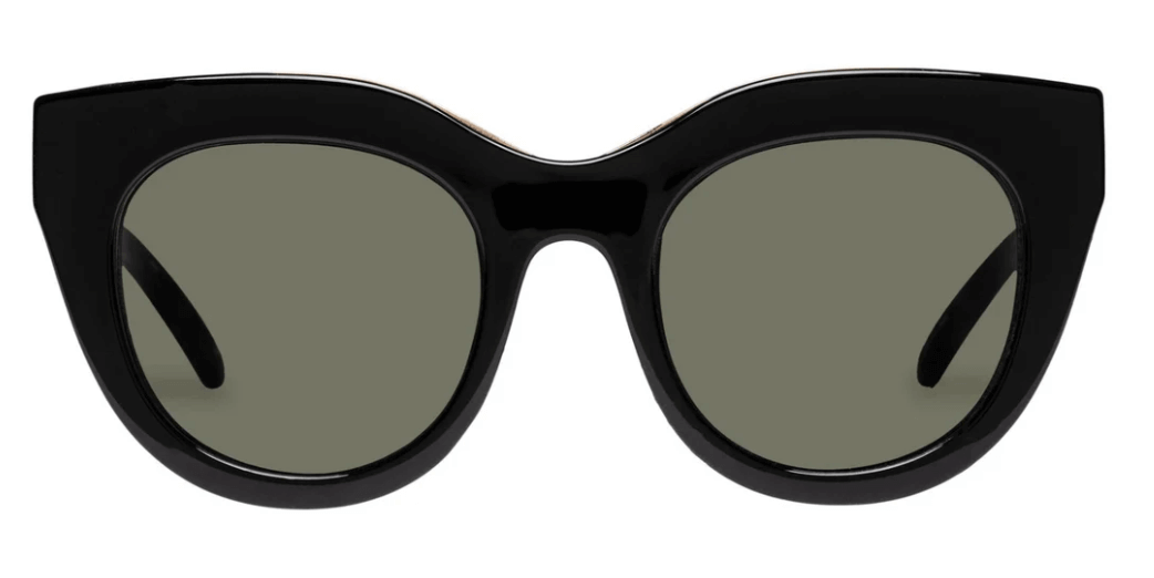 A pair of black oversized cat-eye sunglasses with dark lenses, viewed from the front, reminiscent of glamorous Birmingham finds from the 20th of October.