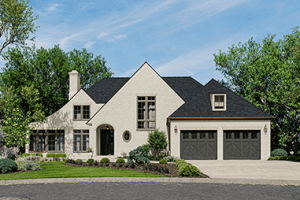 Nestled in the serene enclave of Poplar Hill Bluff, this two-story white house features a black roof, double garage doors, an inviting front porch, and a landscaped garden surrounded by trees. Located minutes from Louisville KY, it offers both tranquility and convenience.