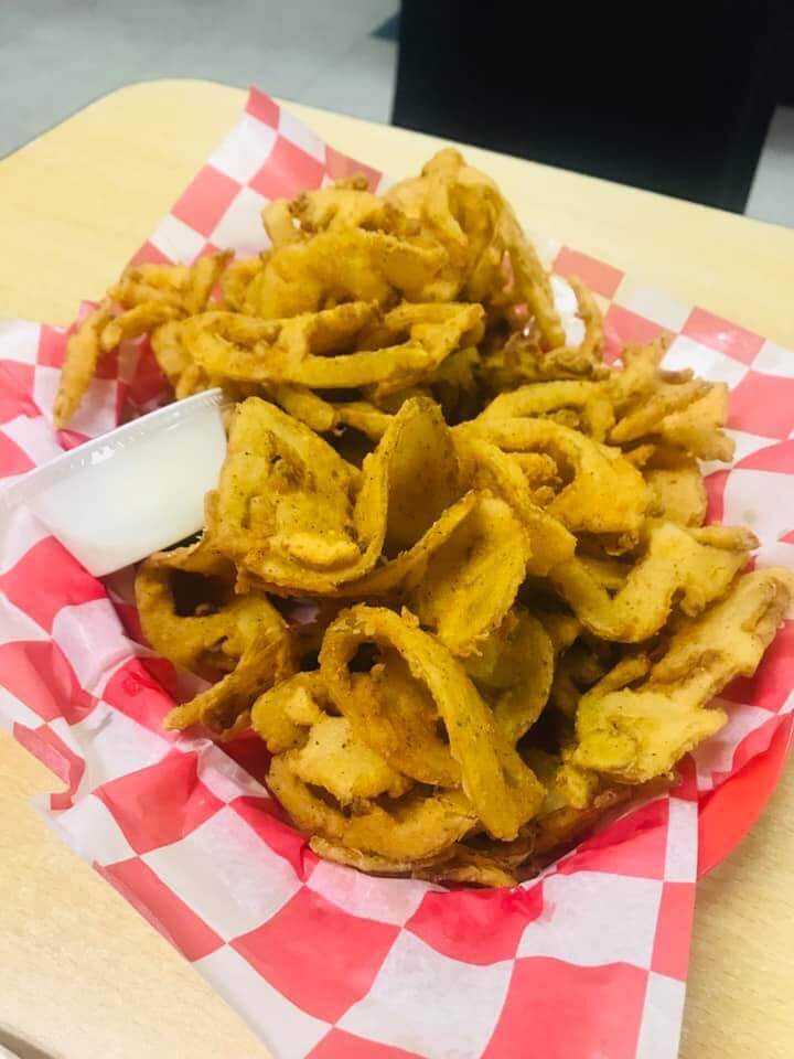 A basket of twisted fried green tomatoes is pictured from BoonDocks BBQ. 
