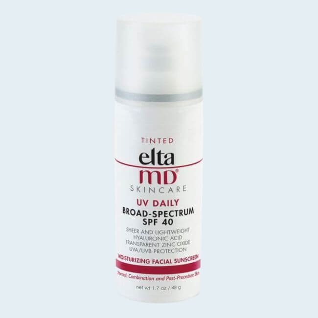 19 Fresh FINDS Around BHAM: Closet Refreshers, Entertaining Picks & More - 17 A bottle of EltaMD Skincare UV Daily Broad-Spectrum SPF 40 Tinted facial sunscreen, 1.7 oz, with a white and pink label—featured among our top Birmingham FINDS April beauty essentials.